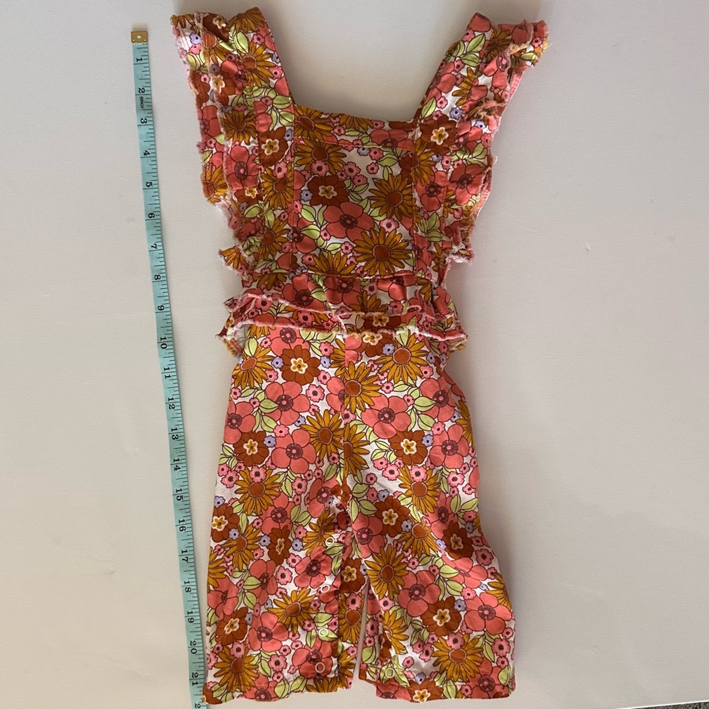 Wonder Nation Floral Overalls - Pink and Yellow